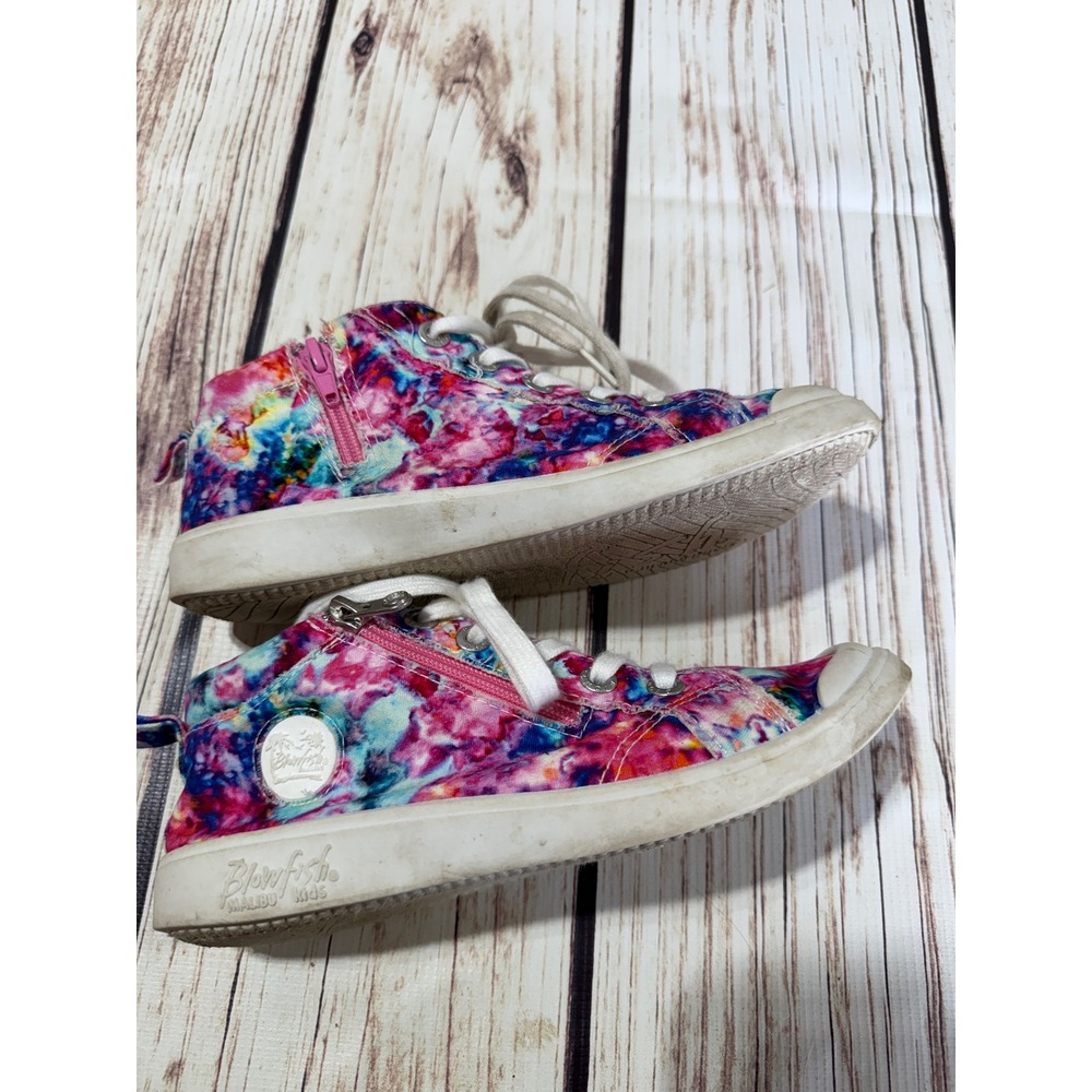 Blowfish Malibu Kids Size 3 Tie Dye Floral High Top Sneakers Pink Blue‎ Zip Up
